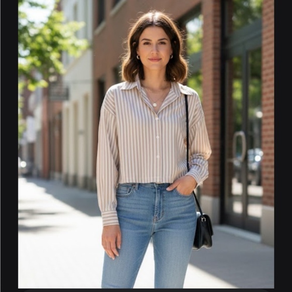 Blanca Women's Beige Striped Button-Down Shirt